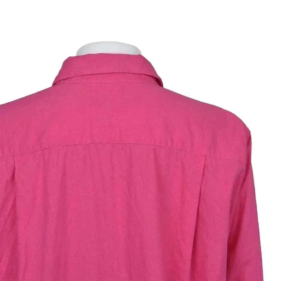 LOFT Linen Blend  Button Down Blouse Barbiecore Long Sleeve Size Large - Picture 5 of 11